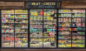 Plant-based meat & cheese alternative grocery store cooler